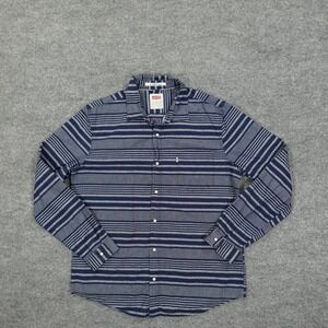 Levis Shirt Mens XL Blue Striped Modern Fit Pearl Snap Heavy Western Cowboy